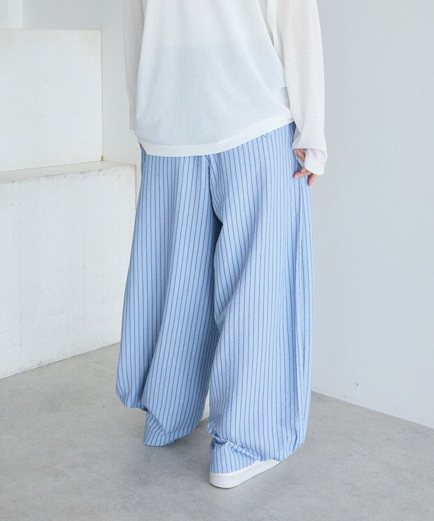 CRAFT STANDARD BOUTIQUE ベルトデザインワイドパンツ Stripe Sax