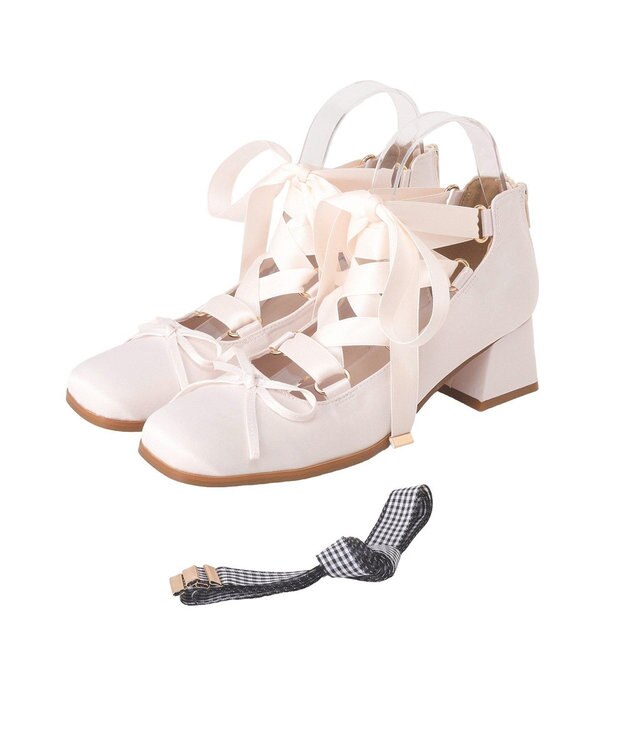 Maison de FLEUR レースアップサテンパンプス Light Pink