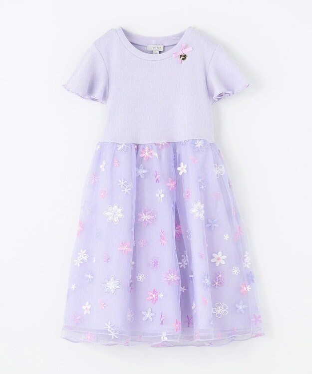 ANY KIDS 刺繍チュールワンピース ラベンダー