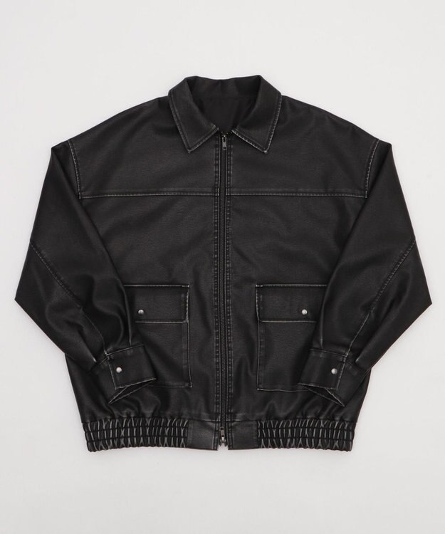 WEGO ヴィンテージライクPUジャケット ブラック