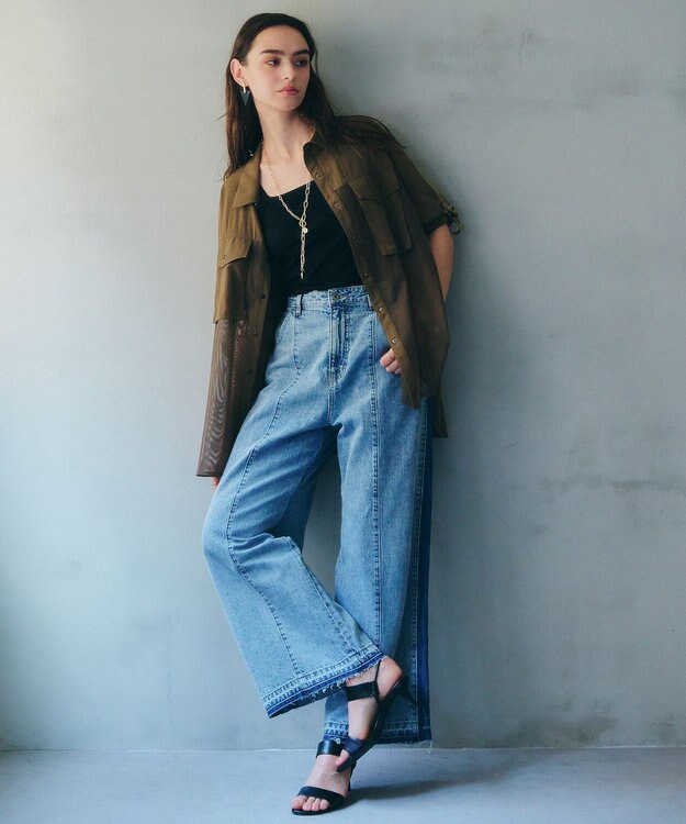 YECCA VECCA メッシュMIXデザインシャツ② Khaki