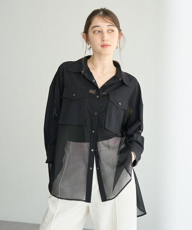 YECCA VECCA メッシュMIXデザインシャツ② Khaki