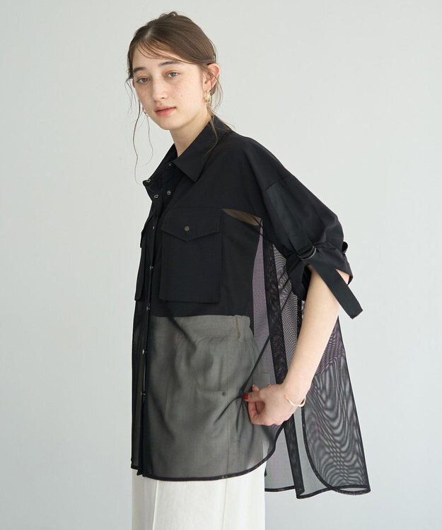 YECCA VECCA メッシュMIXデザインシャツ② Khaki