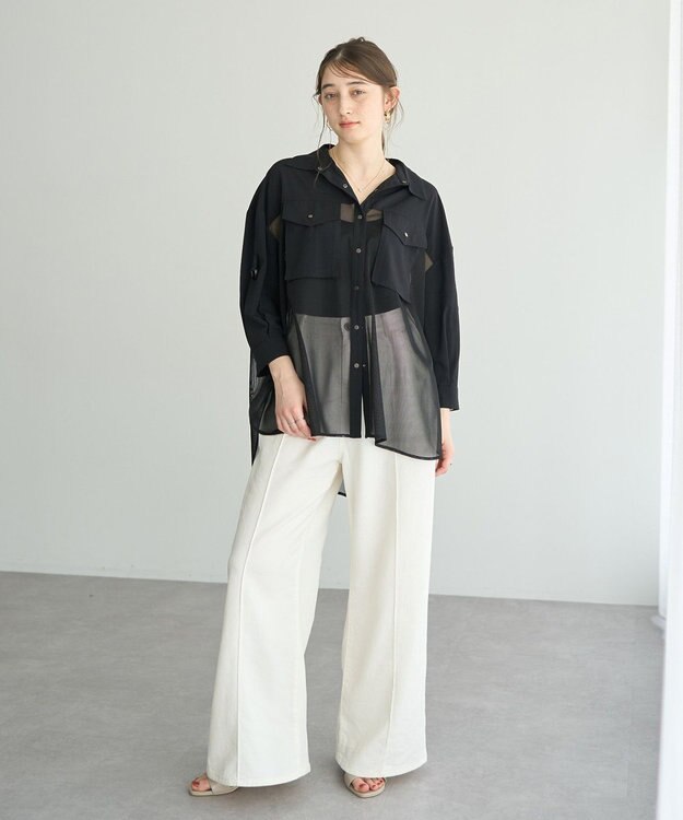 YECCA VECCA メッシュMIXデザインシャツ② Khaki