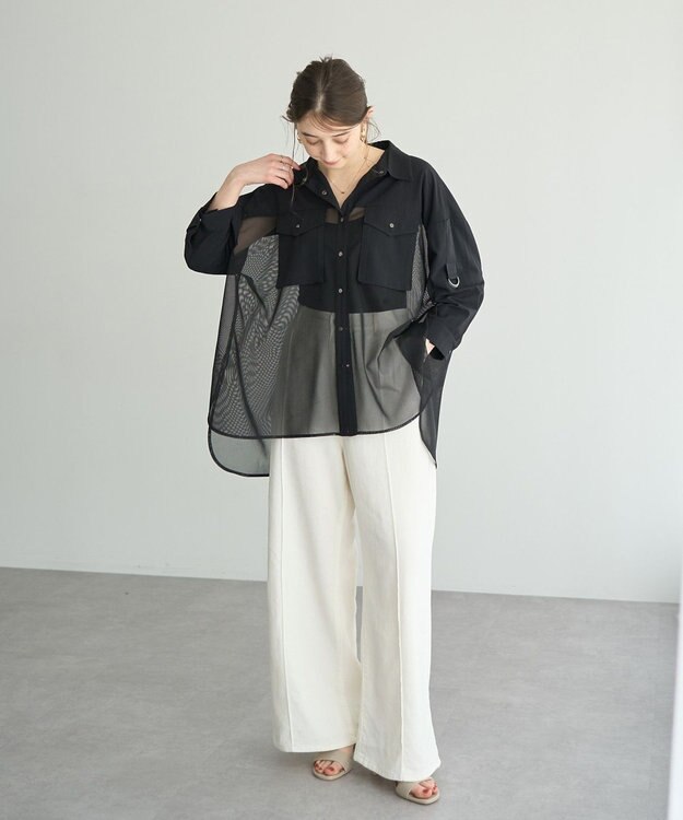 YECCA VECCA メッシュMIXデザインシャツ② Khaki