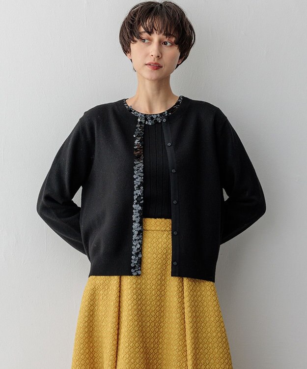 23区 L スパンコールニット カーディガン ブラック系