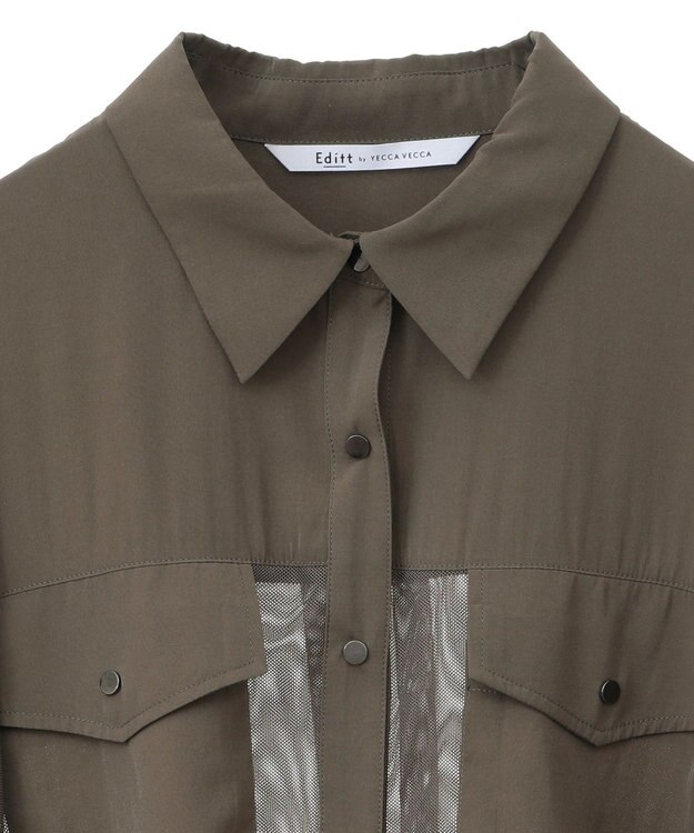 YECCA VECCA メッシュMIXデザインシャツ② Khaki
