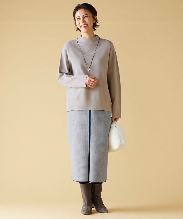 自由区 S 【リバーシブル・セットアップ対応・洗える】レーヨンストレッチリバーシブルニット スカート リッツブルー×シャンパン