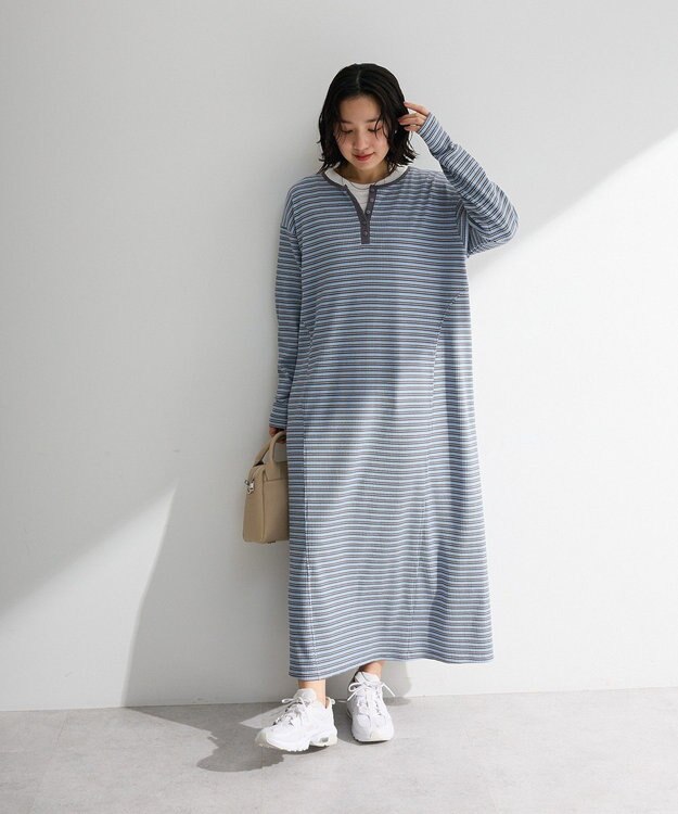 Green Parks ヘンリーネックワンピース Border Blue