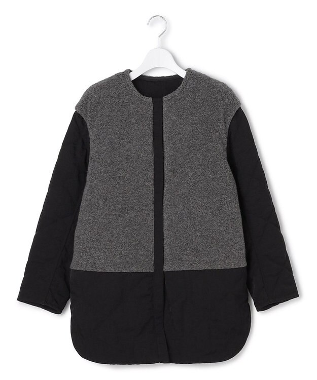 ICB L 【リバーシブル着用可能】 リバーシブルキルト ミドル丈コート チャコール×ブラック系