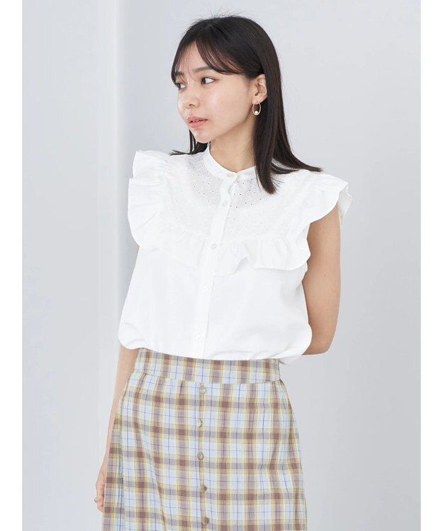 earth music&ecology デコルテレースフリルブラウス Off White