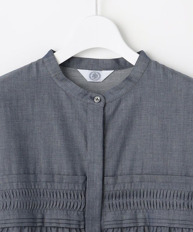 J.PRESS LADIES シアーデニム フレンチスリーブ ブラウス ブルーシャンブレー系