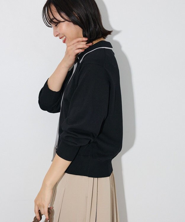 Green Parks ここちニット衿付き配色プルオーバー Black