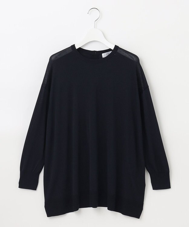 J.PRESS LADIES L 【洗える】 シルキーレーヨンストレッチ オーバーサイズ ニット ネイビー系