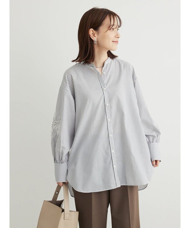 Green Parks 袖刺繍シャツチュニック Gray