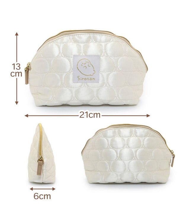 Mother garden しろたん キルティング ラウンド ポーチ 白~オフホワイト