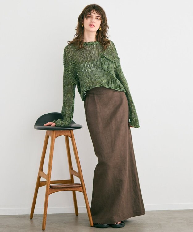 BEIGE， 【Oggi 5月号掲載】CRINUM / Iラインリネンマキシスカート Dark Brown