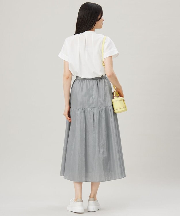 自由区 【洗える】ブライトシアーシャンブレー スカート シルバー