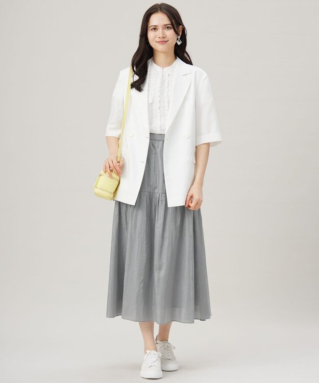 自由区 【洗える】ブライトシアーシャンブレー スカート シルバー