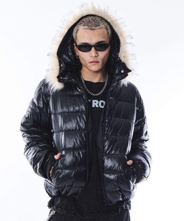 WEGO 【ユニセックス着用ITEM】2WAYシャイニーパファーフーディー ブラック