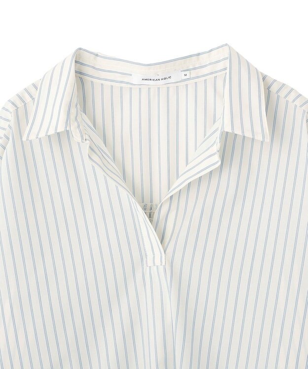 AMERICAN HOLIC 【イージーケア】バックギャザースキッパーシャツ Stripe Ivory