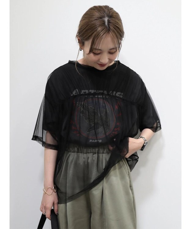 AMERICAN HOLIC チュールオーバーサイズＴシャツ Black