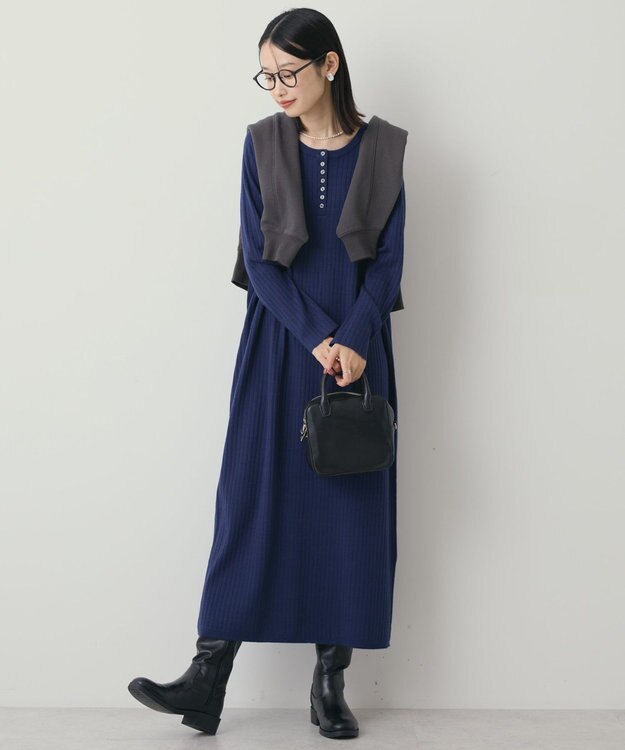 AMERICAN HOLIC バイパチリブヘンリーニットワンピース Navy
