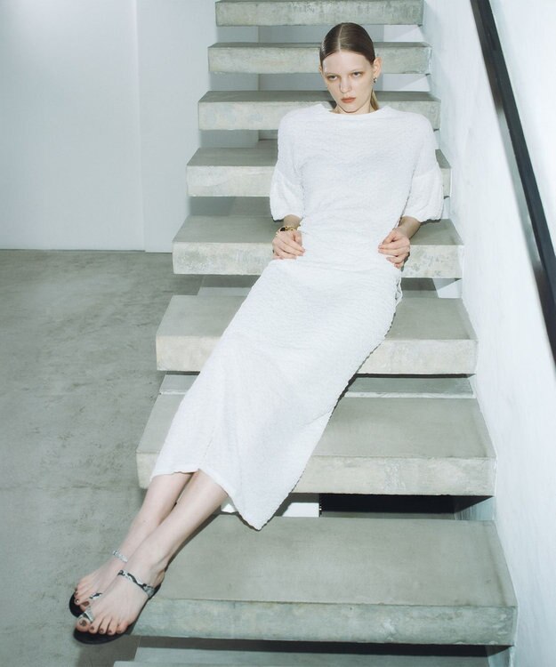 #Newans 【金子綾さんインスタライブご紹介アイテム】【洗える/セットアップ可能】ふくれジャガード パフスリーブブラウス ホワイト