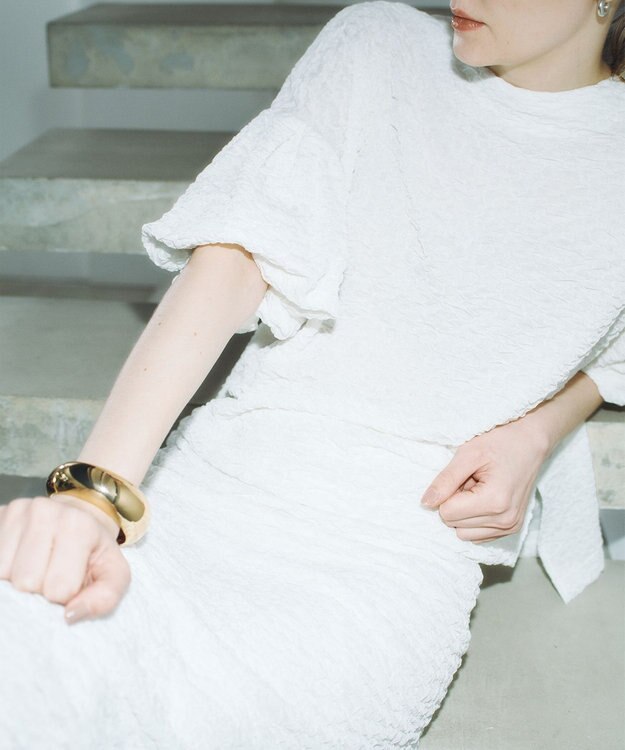 #Newans 【金子綾さんインスタライブご紹介アイテム】【洗える/セットアップ可能】ふくれジャガード パフスリーブブラウス ホワイト