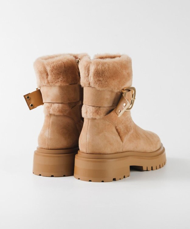 STEVE MADDEN LODGE ファースエードバックルショートブーツ タン