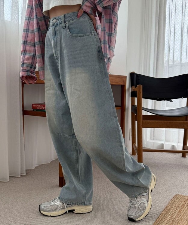 WEGO サマーデニムバレルレッグパンツ デニム淡加工色