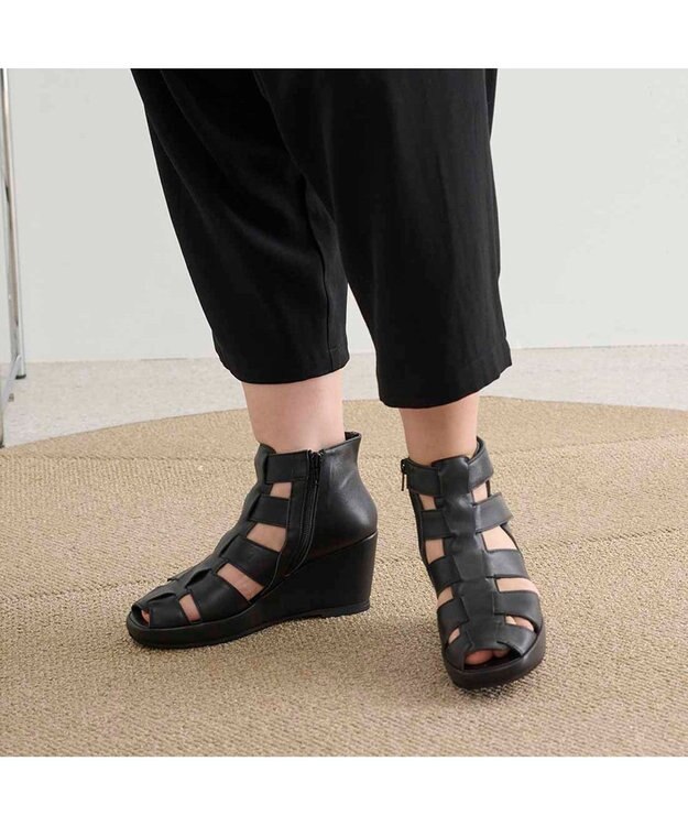 MODE ET JACOMO <D'ICI>グラディエーターウエッジブーツサンダル ブラック