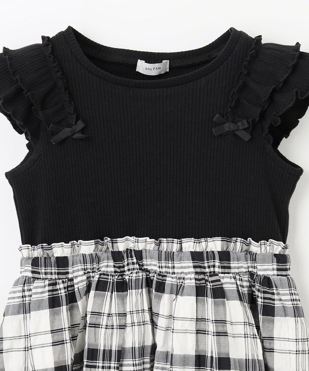 ANY KIDS ドッキング チェック柄 ワンピース モノトーン系