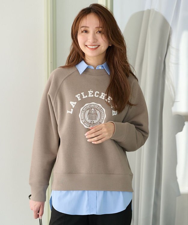 ANY L 【洗濯機可能/サスティナブル】ロゴ裏起毛クルーネックプルオーバー モカ