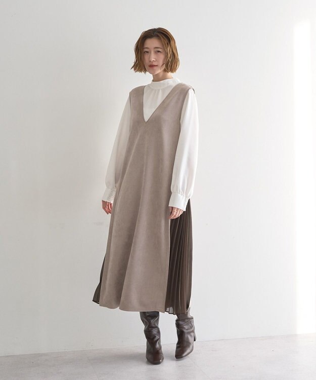 YECCA VECCA 【2点SET】ブラウスセットプリーツMIXジャンスカ Mocha