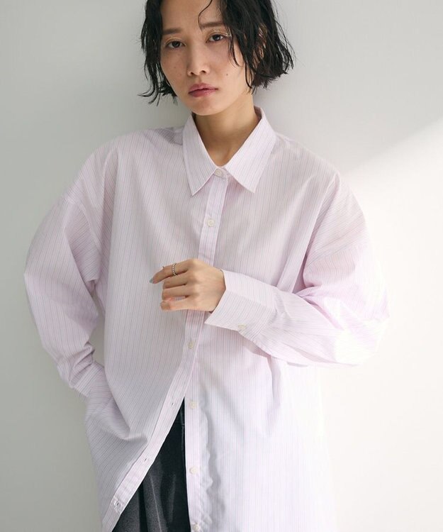 Green Parks イージーケアストライプシャツ Pink