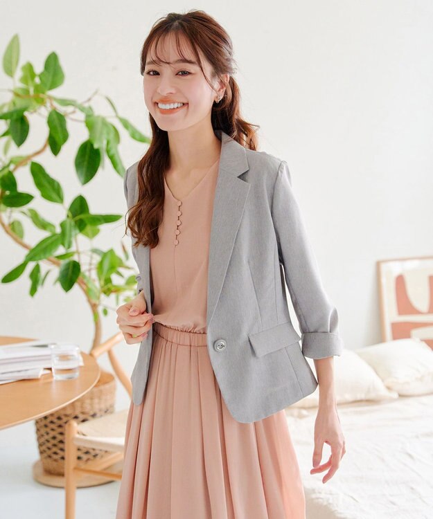 Tiaclasse 【吸水速乾・接触冷感・UVケア・防シワ・洗える】カチオンテーラードジャケット チャコールグレー