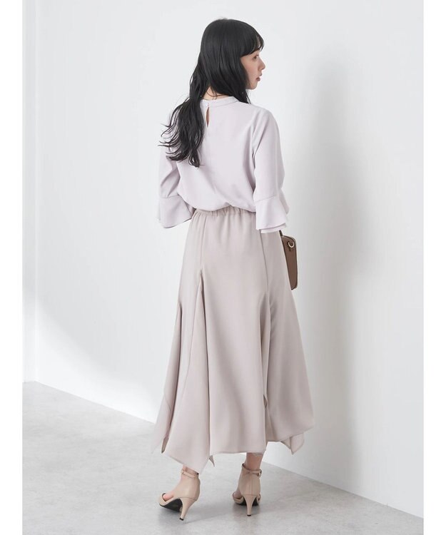 earth music&ecology ラッフル７分袖ブラウス Pink Beige