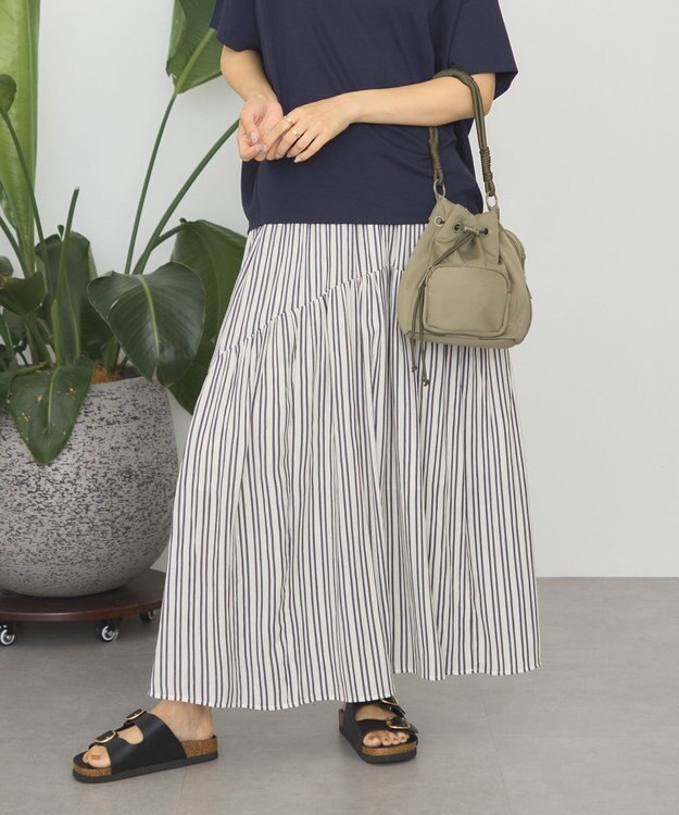 AMERICAN HOLIC 楊柳ギャザーボリュームフレアスカート Stripe