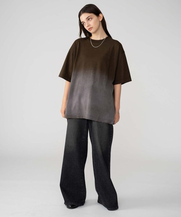 WEGO 【ユニセックス着用ITEM/MLサイズ展開】グラデーションワンポイントT（SS） ブラウンその他