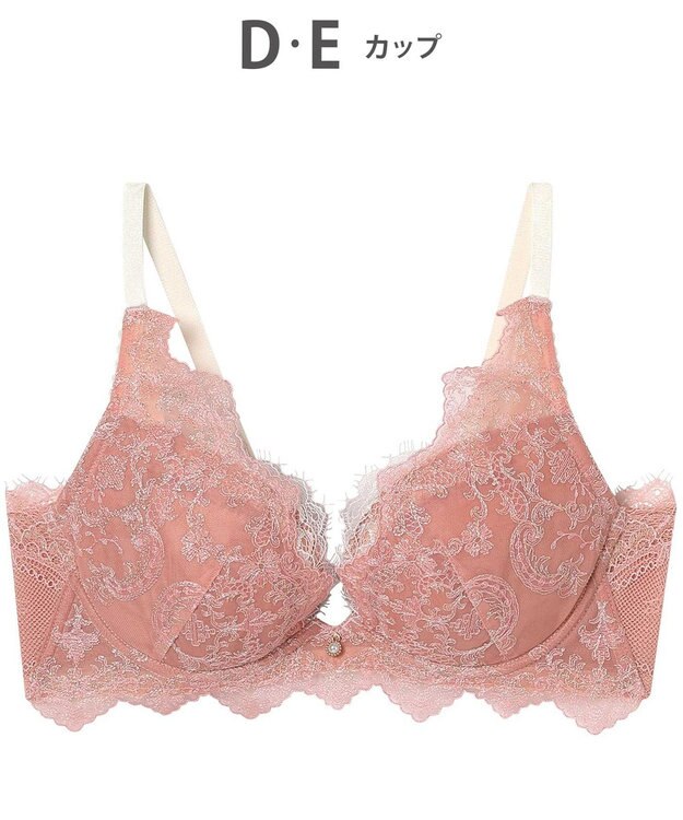 AMPHI ブラジャー 谷間メイク 脇高設計 細身え効果 Gカップまで対応 大きいサイズ 【Glama-Rich グラマリッチ 脇スッキリタイプ】ブラ BYJ603 アンフィ／ワコール ピンク