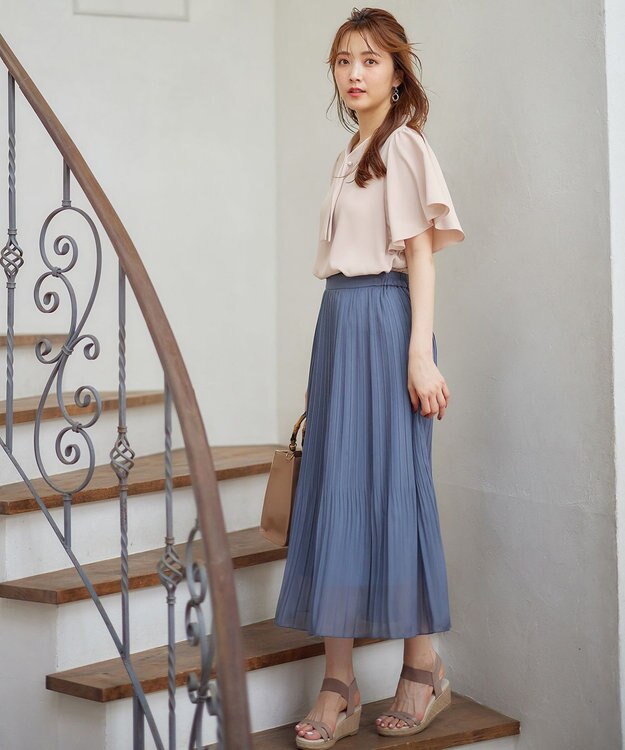 ANY SIS L 【洗える】シフォンプリーツ スカート スモーキーブルー