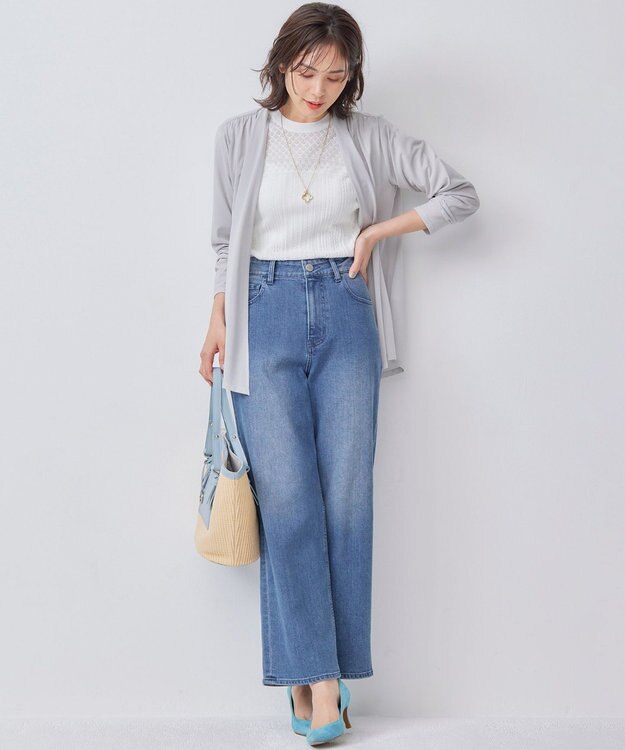 組曲 S 【WEB限定】編地切り替え 半袖ニット パールホワイト系