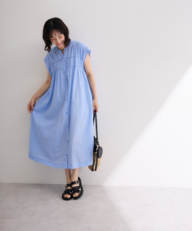 Green Parks フレンチスリーブシャーリングワンピース Stripe