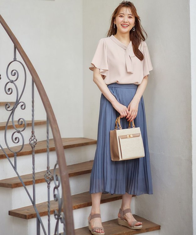 ANY SIS L 【洗える】シフォンプリーツ スカート スモーキーブルー