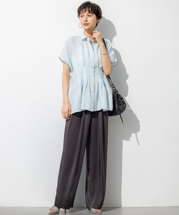 23区 L 【Oggi9月号掲載/撥水加工】スムースサテン タック ワイド パンツ グレー系