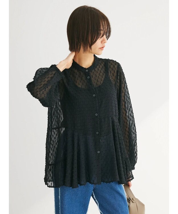 Green Parks アシメティアードブラウス Black