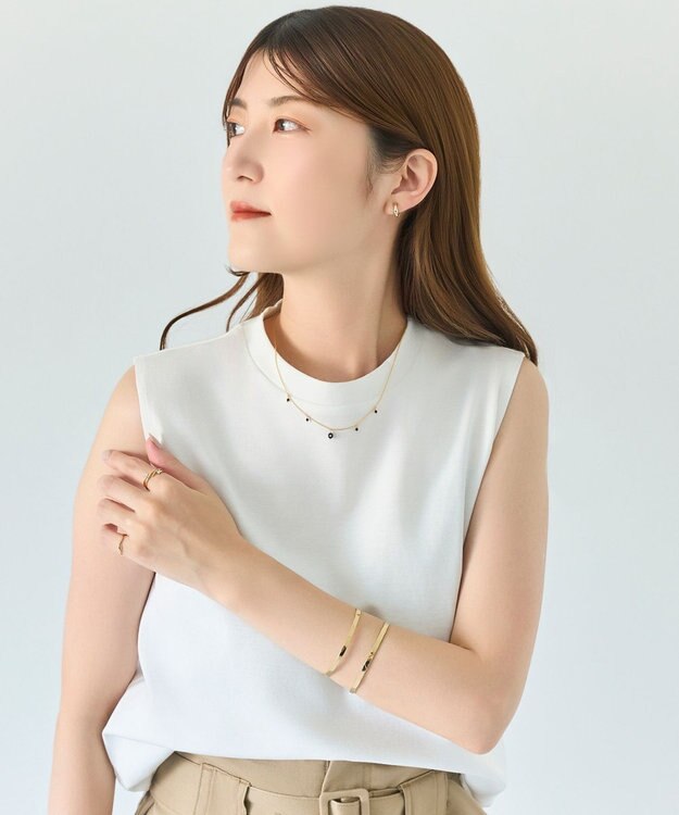 Phoebe <オンワード限定セット>カラージェムステーションワンポイントネックレス×2ラインテクスチャーワイドカフバングル ゴールド