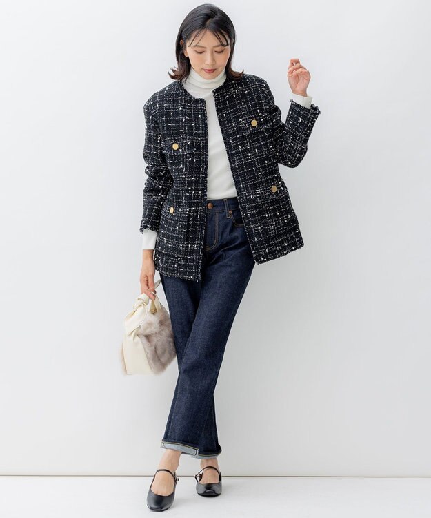 23区 L GIOLICA ツイード ジャケット ブラック×ホワイト