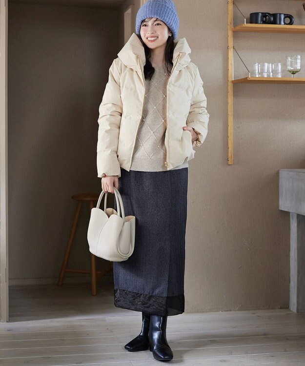 Tiaclasse 【洗える】メランジヘリンボーンツイードスカート チャコールグレー